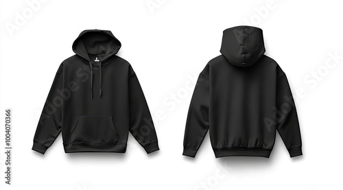 Black hoodie sweatshirt front and back mockup template, isolated on a white background. Created with Ai