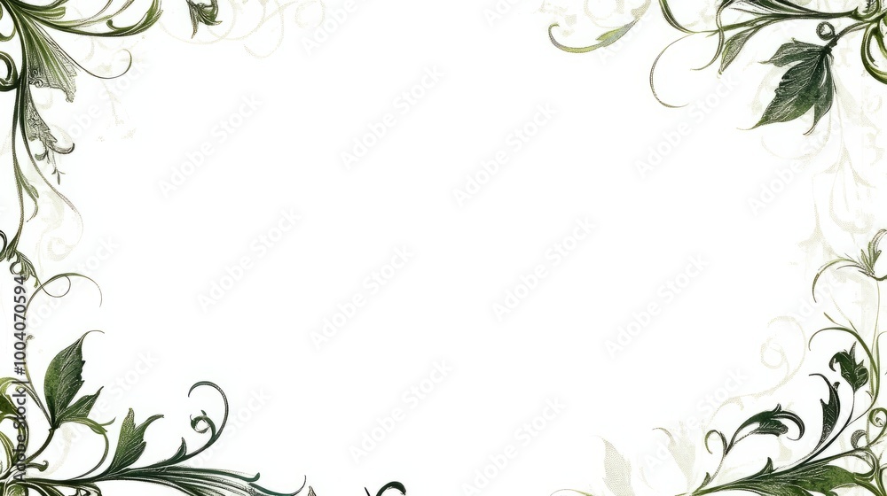 Simple Green leaves border with Ornamental Edges and White Background Simple Green leaves border with Ornamental Edges and White Background