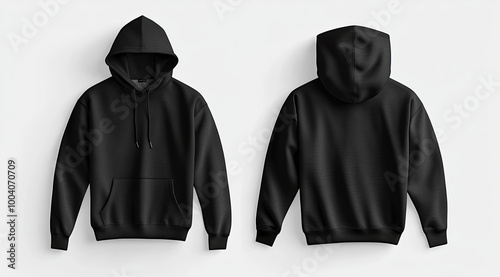  Black hoodie sweatshirt front and back mockup isolated on a white background. Created with Ai 