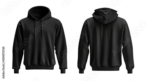  Black hoodie sweatshirt front and back mockup isolated on a white background. Created with Ai