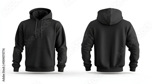 Black hoodie mockup template with front and back views, isolated on a white background. Created with Ai
