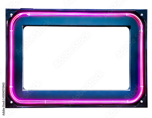 Rectangle Neon Futuristic sign frame on a white isolated background. Generative AI.