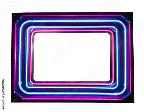 Rectangle Neon Futuristic sign frame on a white isolated background. Generative AI.