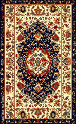 Persian turkish rug carpet pattern, Arabian ornamental carpet with decorative motifs