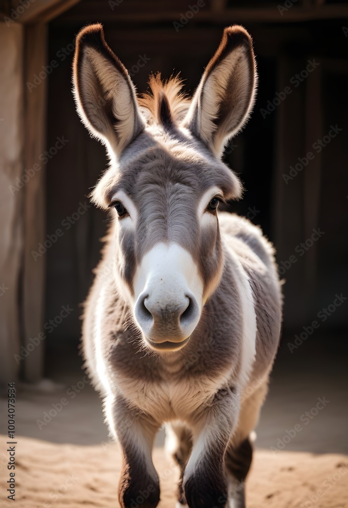 A donkey with large ears, looking directly at the camera with a friendly expression A donkey with large ears, looking directly at the camera with a friendly expression