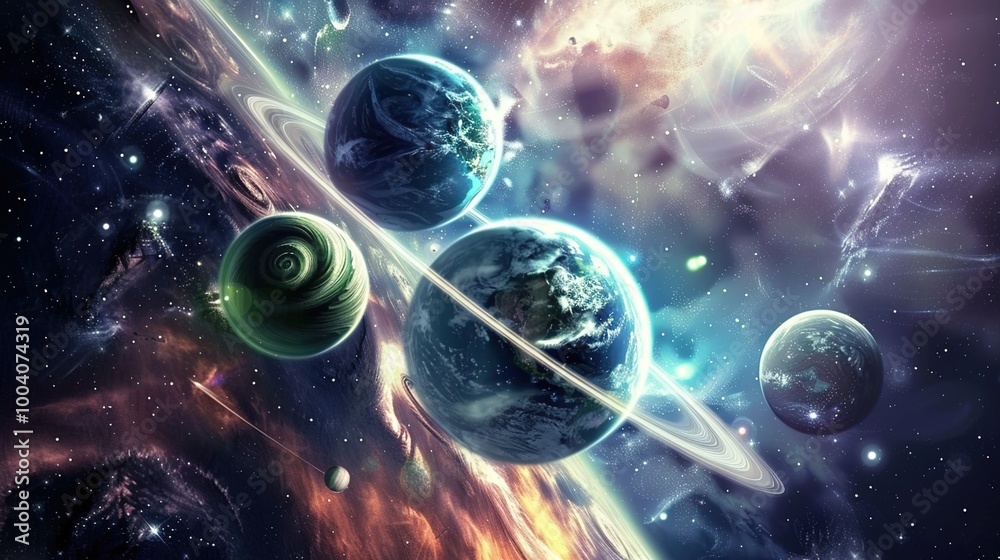 A display of various celestial bodies in a galaxy, Nebula and galaxies in space. Abstract cosmos background A display of various celestial bodies in a galaxy, Nebula and galaxies in space. Abstract cosmos background