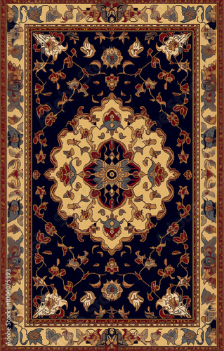 Persian turkish rug carpet pattern, Arabian ornamental carpet with decorative motifs