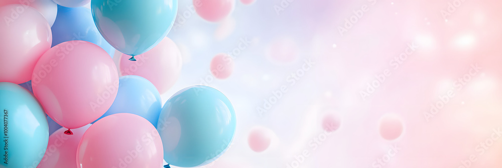 Beautiful panoramic background with pink and blue balloons