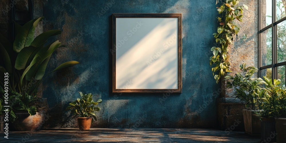 Contemporary Interior Scene with Modern Wall Mirror