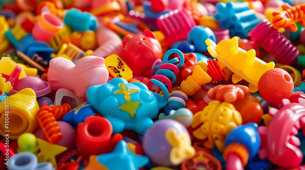 Pile of a lot of colorful plastic toys waiting games to play with kids Pile of a lot of colorful plastic toys waiting games to play with kids