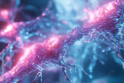 3D render of light pink and blue peripheral connections with human neurons photo