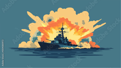 Illustration of a warship. Warship. Sea battle.