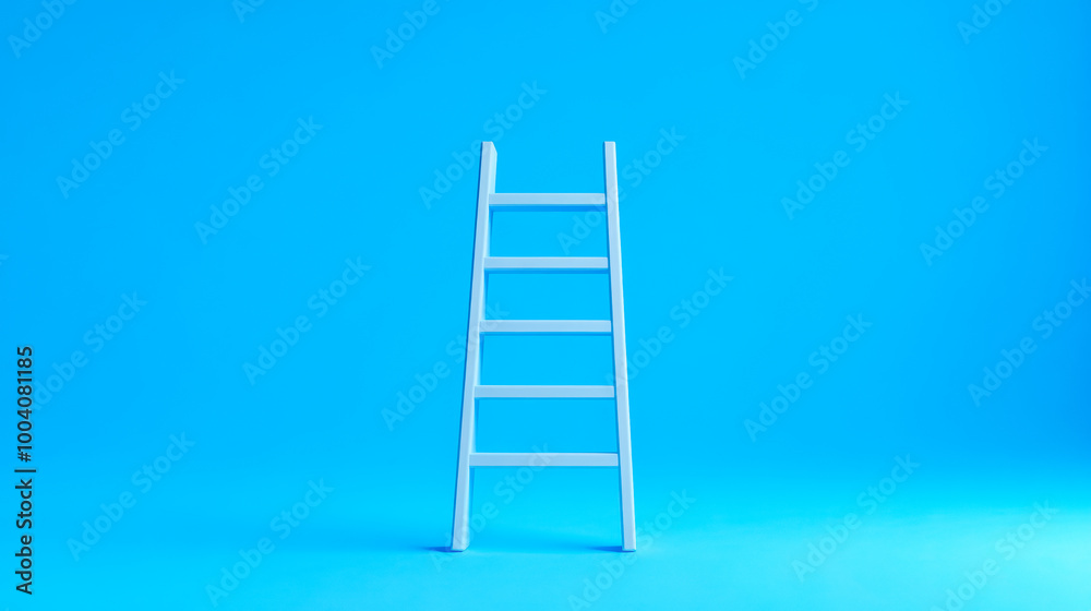 White ladder standing on blue background minimal concept White ladder standing on blue background minimal concept