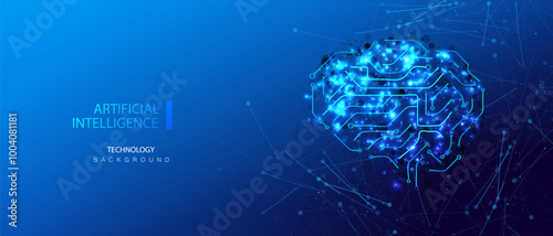 Ai circuit brain technology background. Futuristic artificial intelligence idea design. Computer innovation banner. Machine learning genius human. Vector illustration.