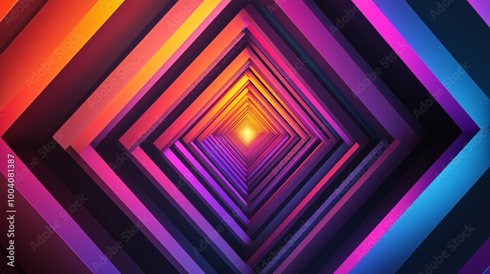 Fototapeta premium Colorful geometric patterns creating a mesmerizing tunnel effect with vibrant hues and dynamic shapes.
