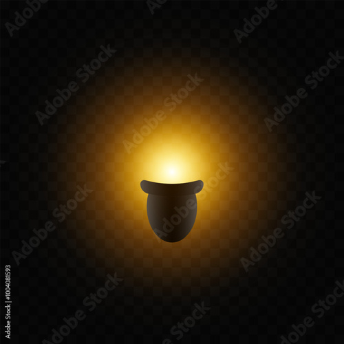Glowing wall sconce light isolated on transparent background. Soft yellow glow emanates from a sleek, modern fixture. Abstract lighting for interior design, decor, or ambient lighting effects.