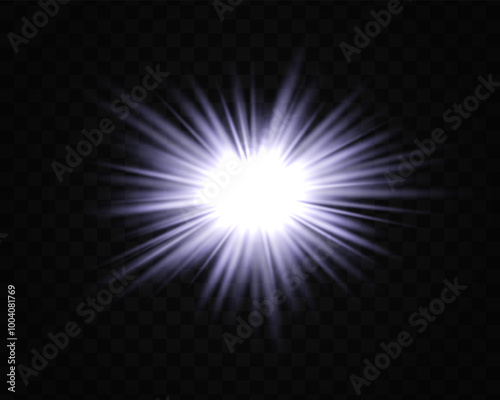 Abstract green star explosion. Glowing starburst effect isolated on dark background. Radiant beams with bright glowing center. Graphical patch of reflected light. Lens flare. Vector illustration. photo