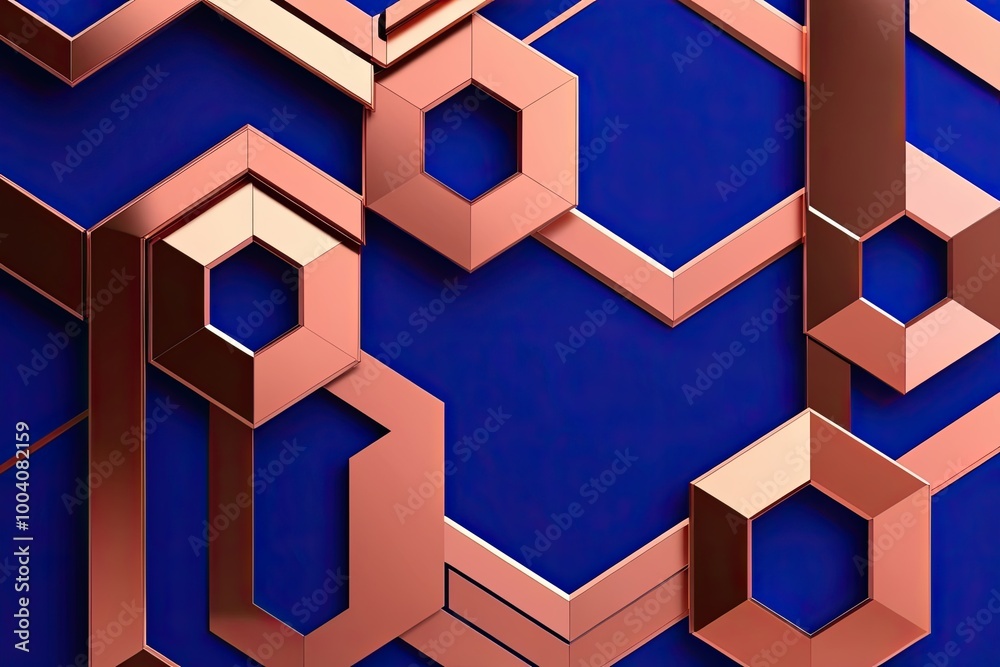 Elegant Geometric Background in Royal Blue and Copper Featuring Layered Hexagons for Stylish Design Elegant Geometric Background in Royal Blue and Copper Featuring Layered Hexagons for Stylish Design