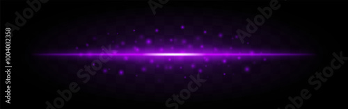 Horizontal purple laser beam with scattered glowing particles isolated on a transparent background. Bright energy effect, ideal for sci-fi, futuristic themes, or digital graphic design.