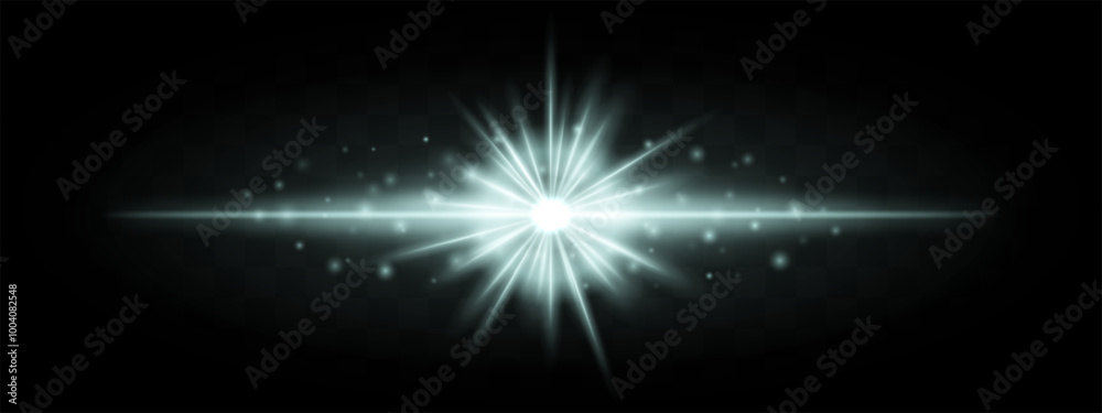 Horizontal blue laser beam with starburst effect and scattered glowing particles on a transparent background. Ideal for sci-fi, futuristic, or technology-themed designs. Horizontal blue laser beam with starburst effect and scattered glowing particles on a transparent background. Ideal for sci-fi, futuristic, or technology-themed designs.