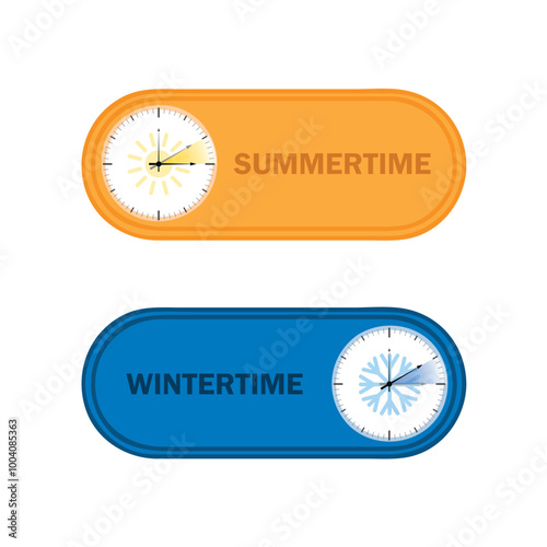 summertime and wintertime button with clock vector illustration