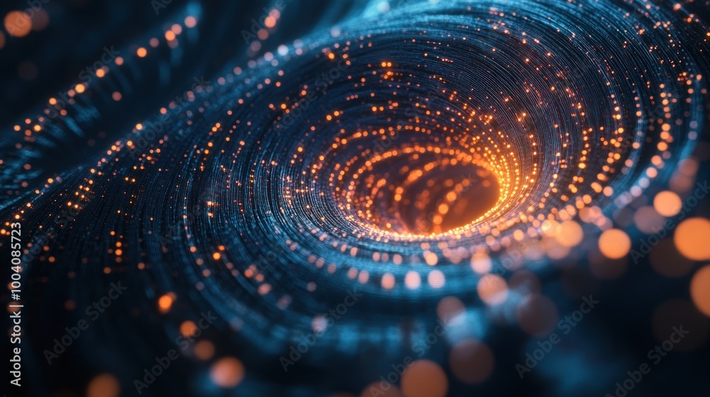 Abstract swirling vortex with glowing particles, suggesting depth and movement. Abstract swirling vortex with glowing particles, suggesting depth and movement.