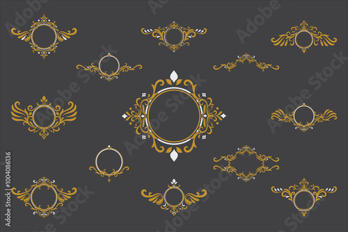 Set of Golden Vintage Ornament. Golden Border ornament.Suitable for wedding invitation card.