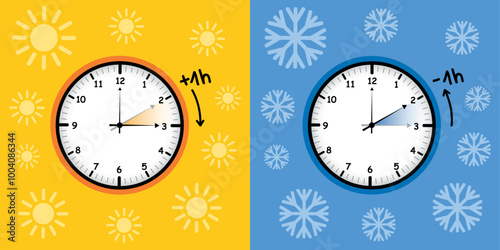 summer time and winter time concept with clock vector illustration