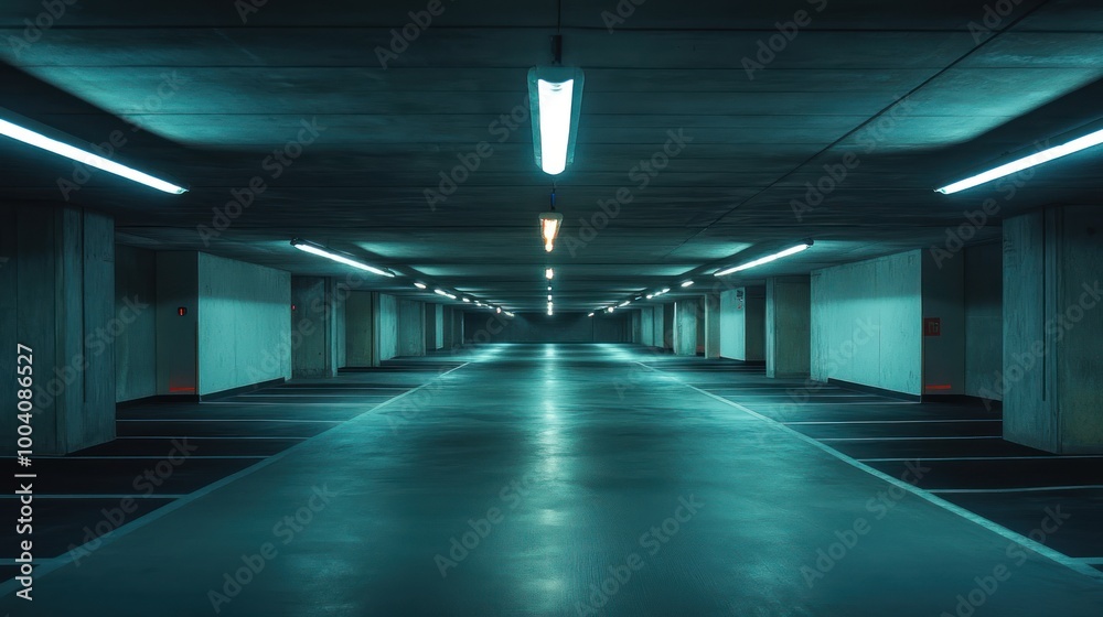 Parking garage, underground interior Parking garage, underground interior
