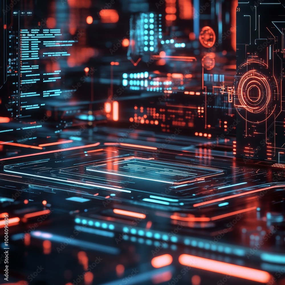 Futuristic Technology Interface with Red and Blue Lights. Futuristic Technology Interface with Red and Blue Lights.