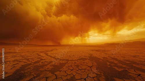 A vast desert scene with a massive cloud of smoke billowing from above, creating an ominous atmosphere