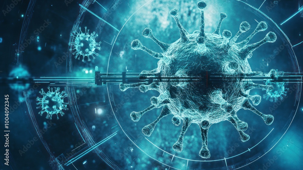 Blue virus model with digital science interface Blue virus model with digital science interface