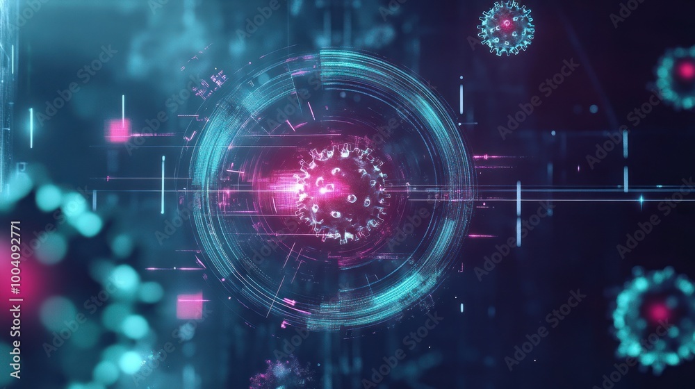 Fototapeta premium Sci-fi virus visualization in digital holographic style