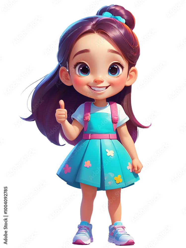 a lovely little girl cartoon standing, smiling and giving a thumb up cut out a lovely little girl cartoon standing, smiling and giving a thumb up cut out