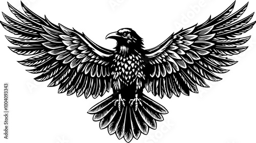 Majestic Black and White Eagle Illustration with Outstretched Wings