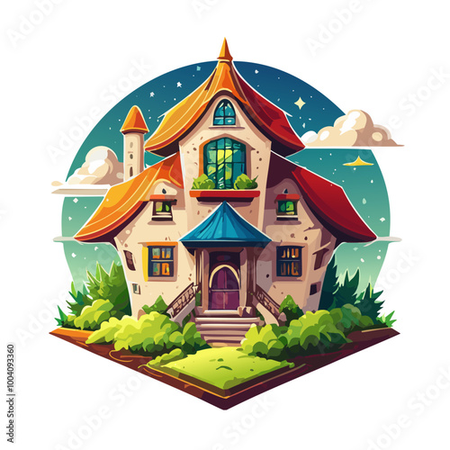 Magical house vector art illustration logo design