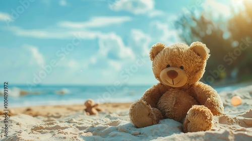 Vacation teddy bear relaxation nature background pastel colour