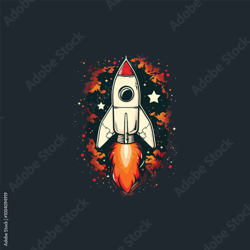Space Flat Cartoon rocket Vector Illustration