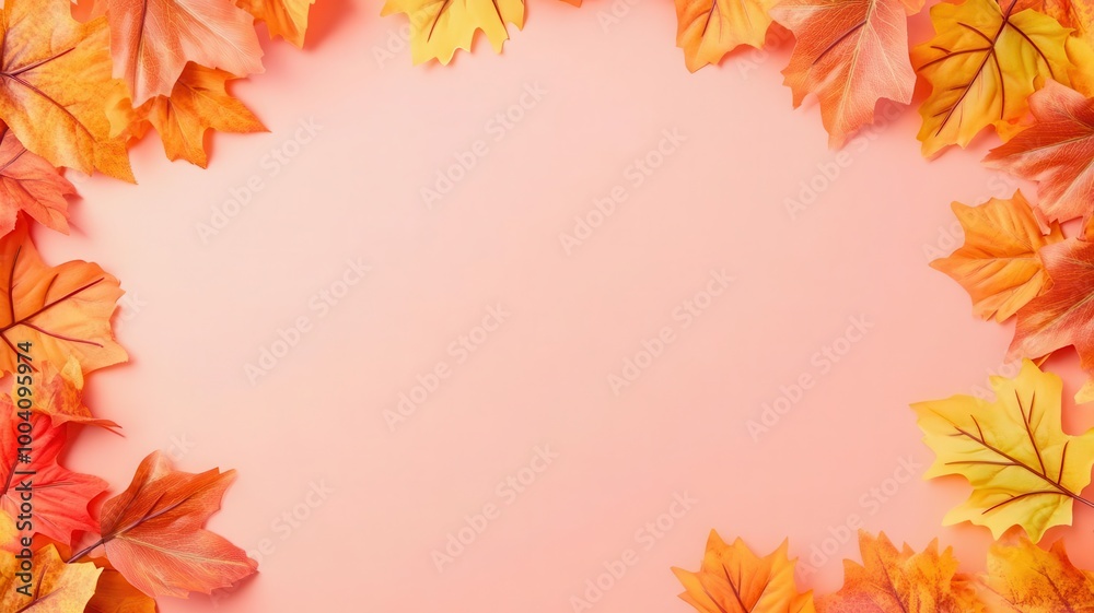 Autumn leaves scattered on left and right edges, gradient background, Seasonal scatter, text space in the center Autumn leaves scattered on left and right edges, gradient background, Seasonal scatter, text space in the center