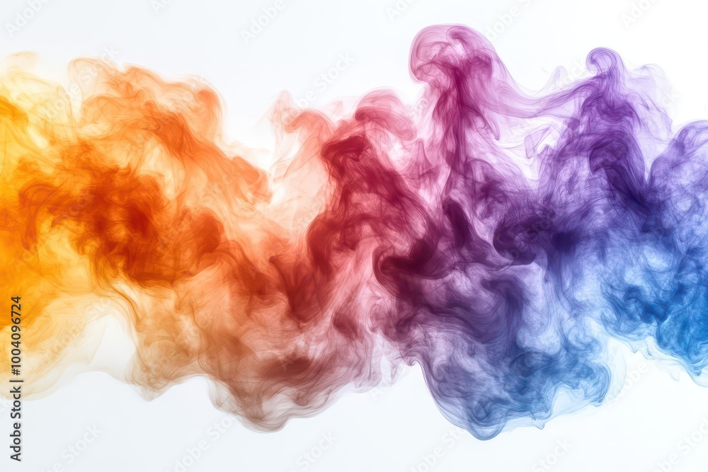 a colorful explosion of smoke billowing in vibrant hues against a stark white background creating a visually striking and dynamic effect perfect for artistic expressions or creative projects