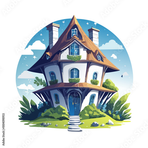 Magical house vector art illustration logo design