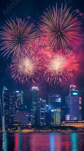 Singapore’s night sky sparkling with colorful firework displays image