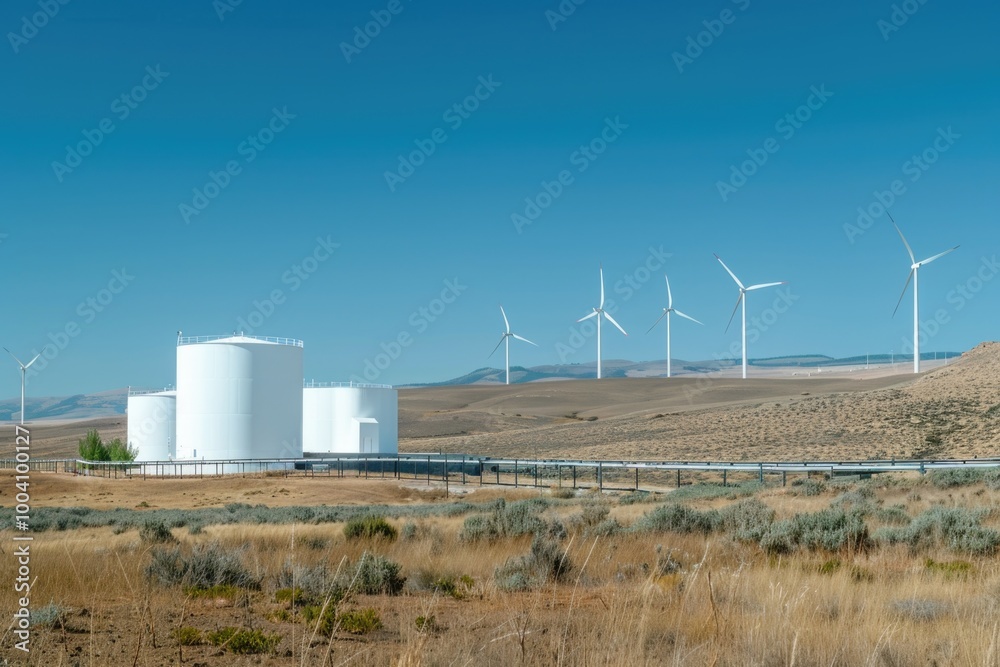A picture of a wind farm with wind turbines in the background A picture of a wind farm with wind turbines in the background