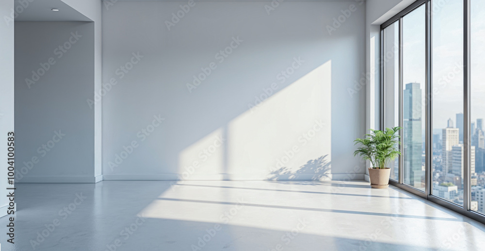 Fototapeta premium 3D rendering of a modern office interior featuring an empty wall suitable for a mockup.