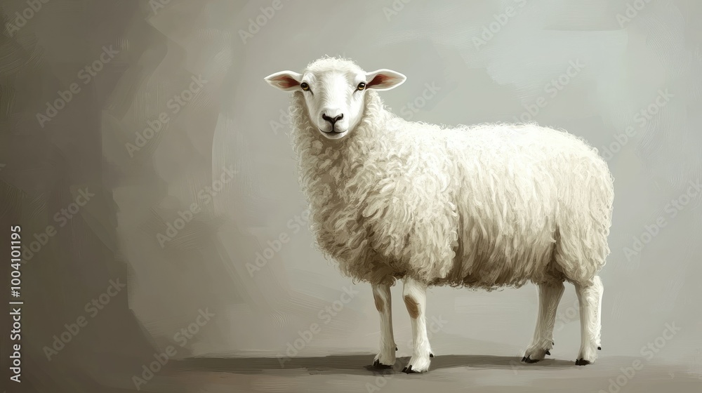 Fototapeta premium A sheep standing against a simple background, with minimalistic detail highlighting its fluffy wool.