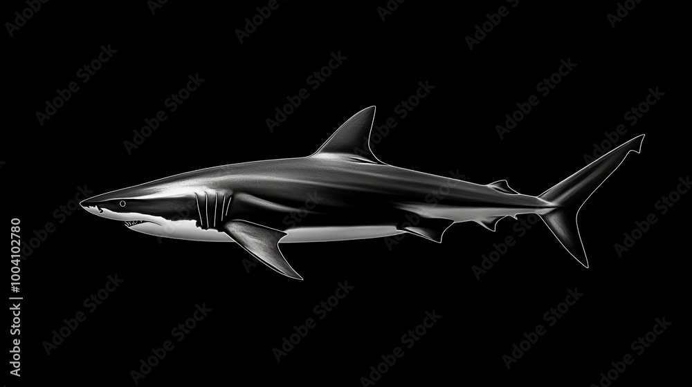 A sleek shark on a monochrome backdrop, its streamlined body sharply outlined for a professional appearance. A sleek shark on a monochrome backdrop, its streamlined body sharply outlined for a professional appearance.