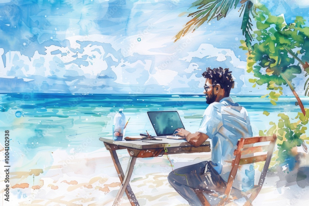 custom made wallpaper toronto digitalA person sitting at a table with a laptop, possibly working or studying