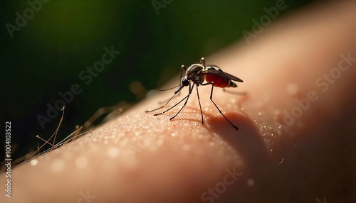 closeup of a mosquito biting an arm photo