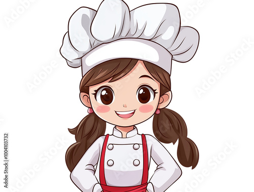 a cute chef girl is standing with her hands on her hips cartoon style cut out