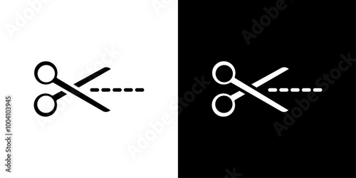 Scissors with cut lines icon Flat art illustration in outline